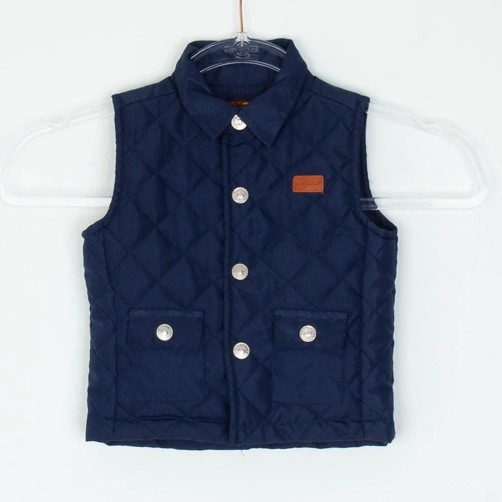 7 For‎ All Mankind Kids Quilted Vest Top Collared Button Front Navy Size 12M